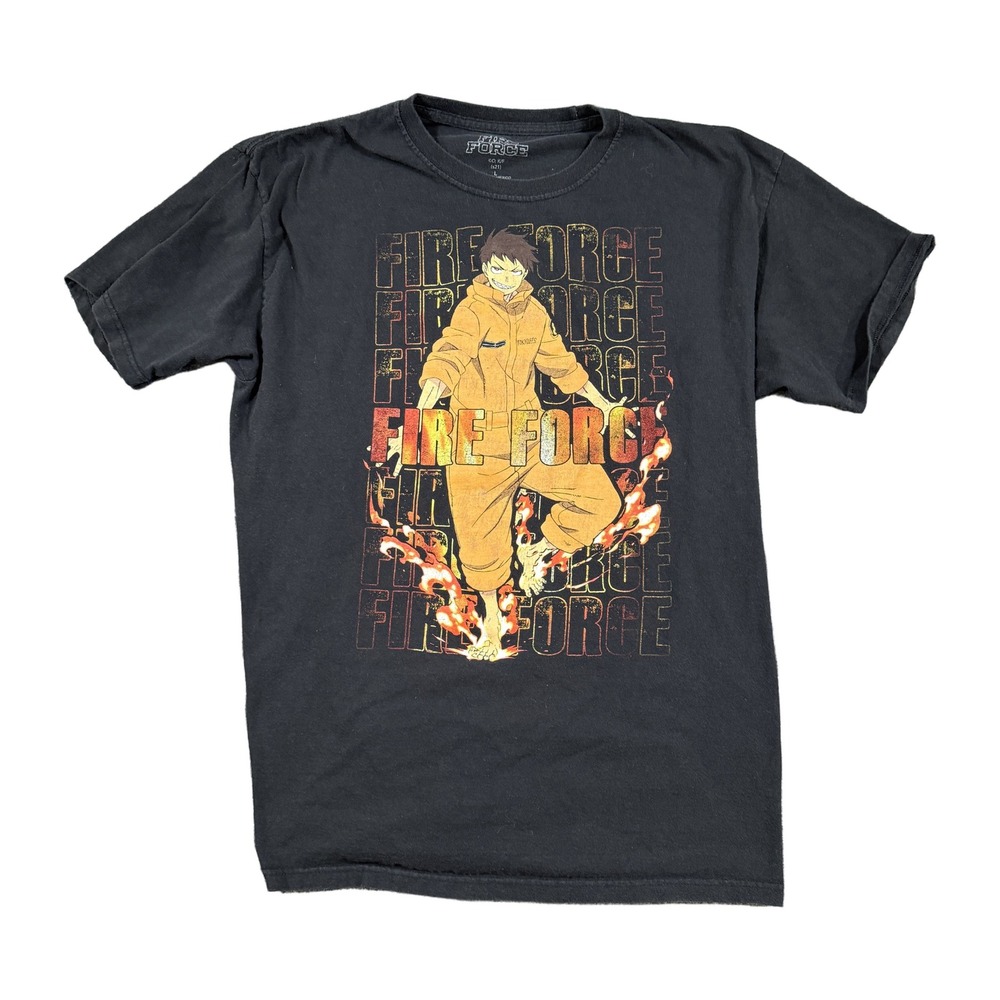 Fire Force Shinra Kusakabe Anime Graphic T-Shirt Black Mens Large Manga Tee